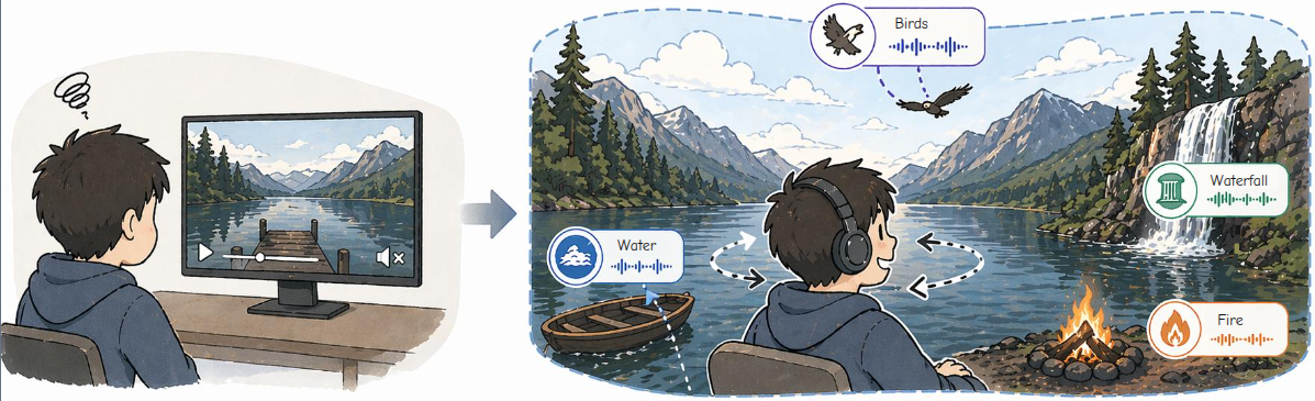 OmniDream turns a perspective video into a panoramic scene with spatial audio